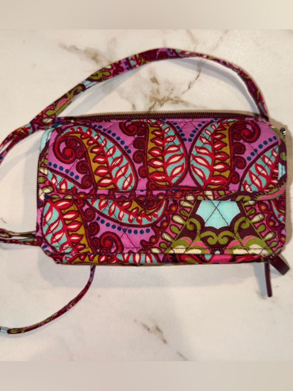 Vera Bradley Crossbody Wallet Clutch Pink Paisley RFID Zip NWOT